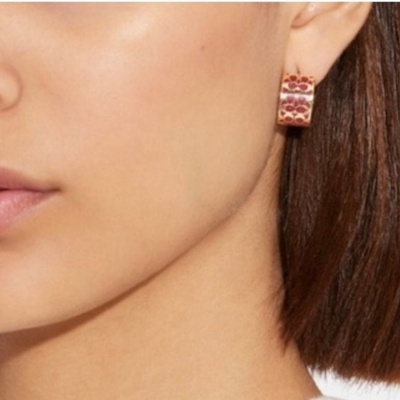 NEW Coach Huggie Earrings Pink / Silver With Butterfly Closure - Picture 5 of 15